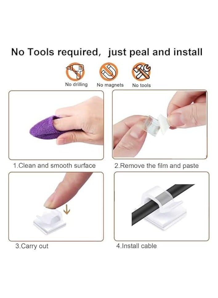 erorex 100 PCS Adhesive Cable Clips, Wall Wire Clips for Cable Management, Strong Cord Clips Wire Holders for The Wall Under Desk Car Dash Cam TV PC Ethernet Cable (White1) - Image 2