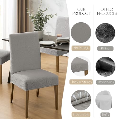 MOSAYT 100% Waterproof Dining Room Chair Covers Set of 4, Super Fit Stretch Jacquard Parson Chairs Slipcovers Removable Washable Chair Seat Protectors for Home, Kitchen, Banquet (Light Grey) - Image 4