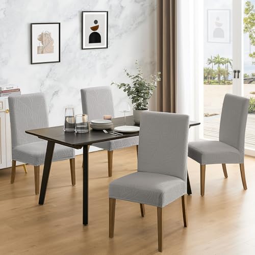 MOSAYT 100% Waterproof Dining Room Chair Covers Set of 4, Super Fit Stretch Jacquard Parson Chairs Slipcovers Removable Washable Chair Seat Protectors for Home, Kitchen, Banquet (Light Grey) - Image 2