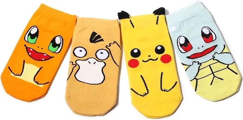Bgk Unisex 4-Piece Pokemon Patterned Booties Socks Colorful Extra Comfortable