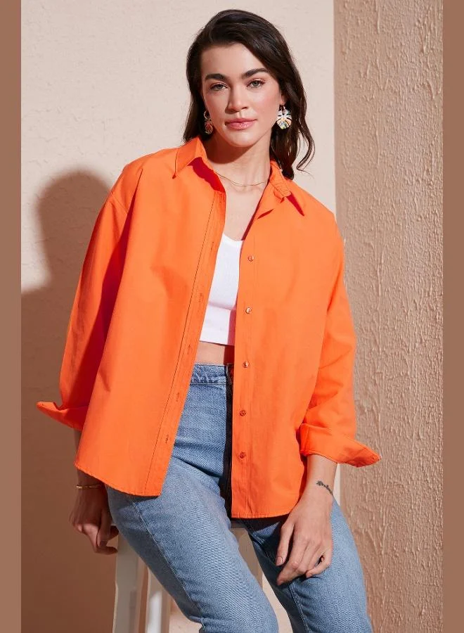 Lela Lela Cotton Regular Fit Short Front Long Back Oval Cut Shirt Women's SHIRT CF25S163867