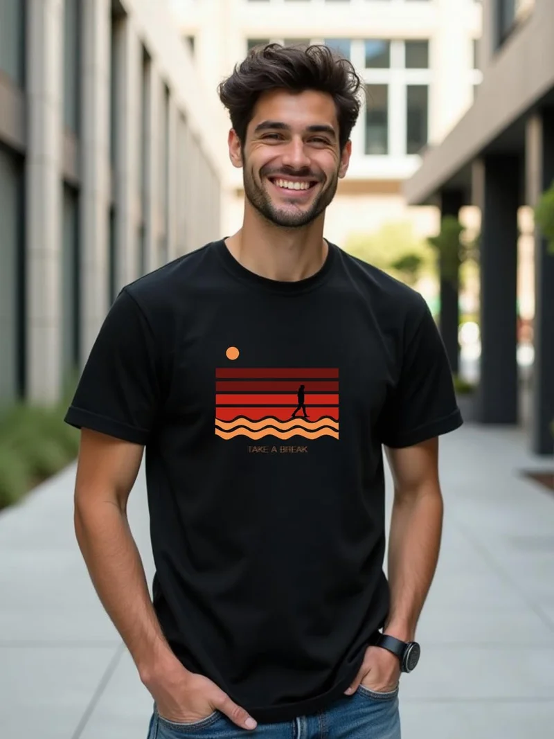 نوبيرو Black Cotton Regular Fit T-Shirt for Men