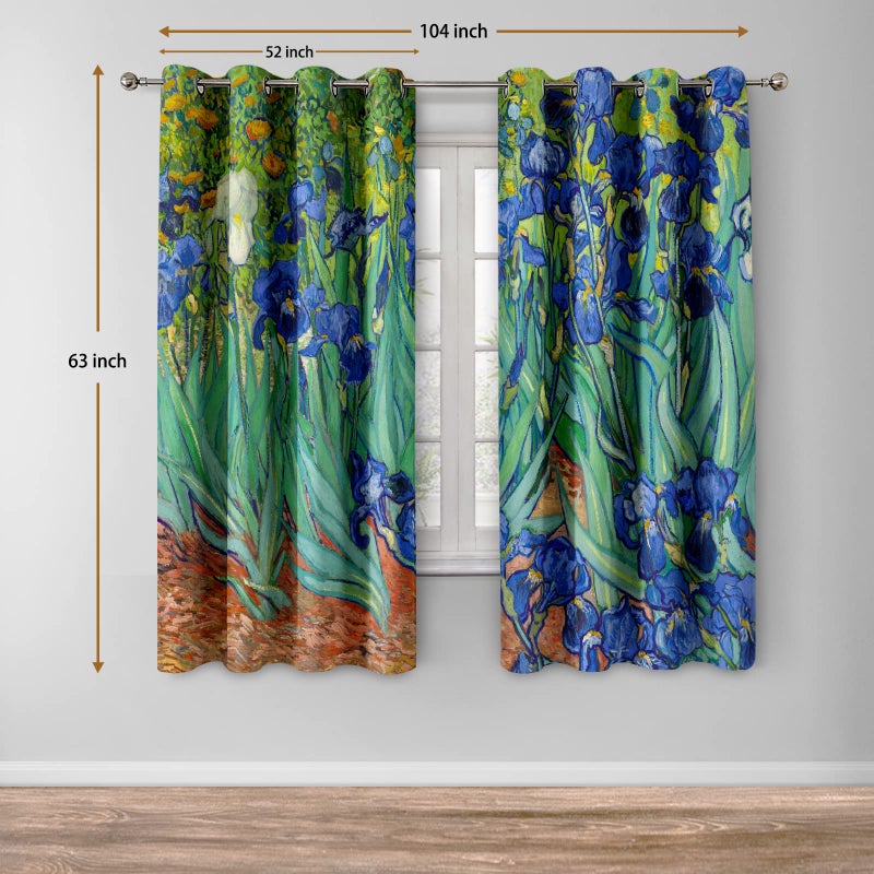 Jekeno Vincent Van Gogh Irises Blackout Curtains Abstract Art Decor for Home Bedroom Living Room Flowers Floral Decoration Darkening Grommet Window Drapes 2 Panel Set  52""x63"" - Image 2