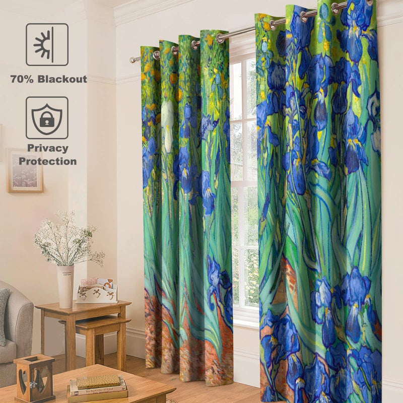 Jekeno Vincent Van Gogh Irises Blackout Curtains Abstract Art Decor for Home Bedroom Living Room Flowers Floral Decoration Darkening Grommet Window Drapes 2 Panel Set  52""x63"" - Image 3