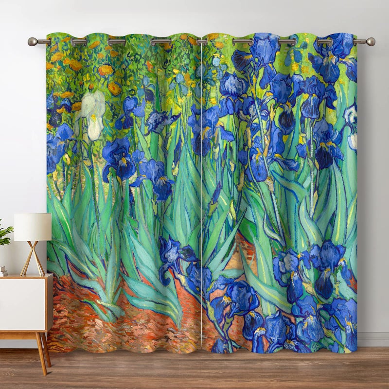 Jekeno Vincent Van Gogh Irises Blackout Curtains Abstract Art Decor for Home Bedroom Living Room Flowers Floral Decoration Darkening Grommet Window Drapes 2 Panel Set  52""x63"" - Image 1