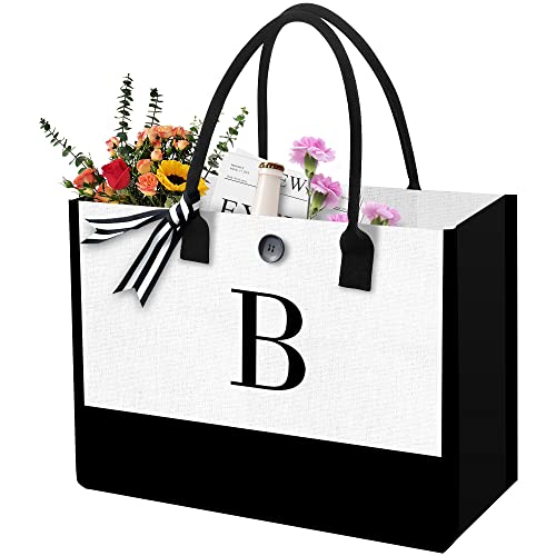 MGahyi Canvas Beach Bag for Women Large Personalized Initial Canvas Tote Bag with Zipper Pocket Gifts for Friends BrideBachelorette Party Miss to MrsB - Image 1