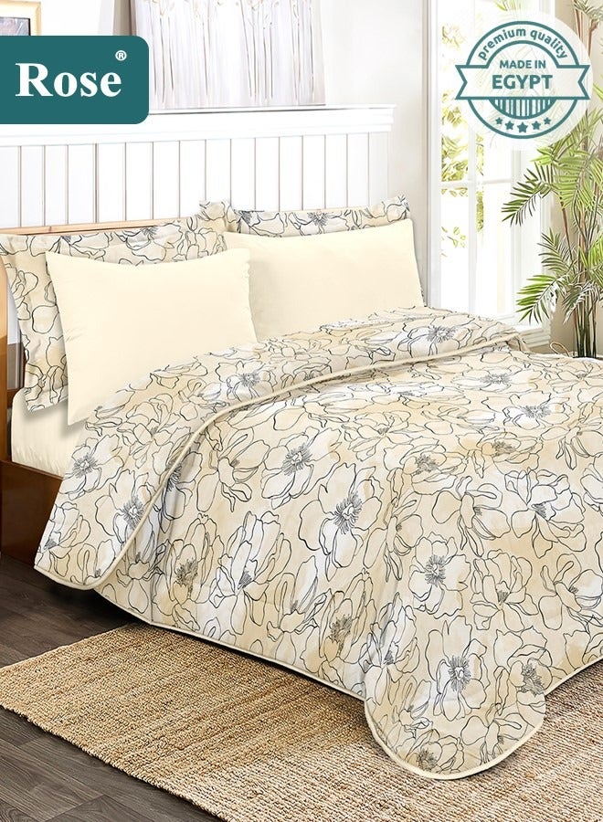 روز طقم مفرش صيفي نفرين بحشوة ثابتة، مايكروفايبر عالي الجودة، 6 قطع، مناسب لسرير مزدوج بمقاس 200×200 سم، شديد النعومة ومريح وبارد، بتصميم أنيق وعصري، لحاف كينج مقاس 240×260 سم، ورود سكري - Image 1