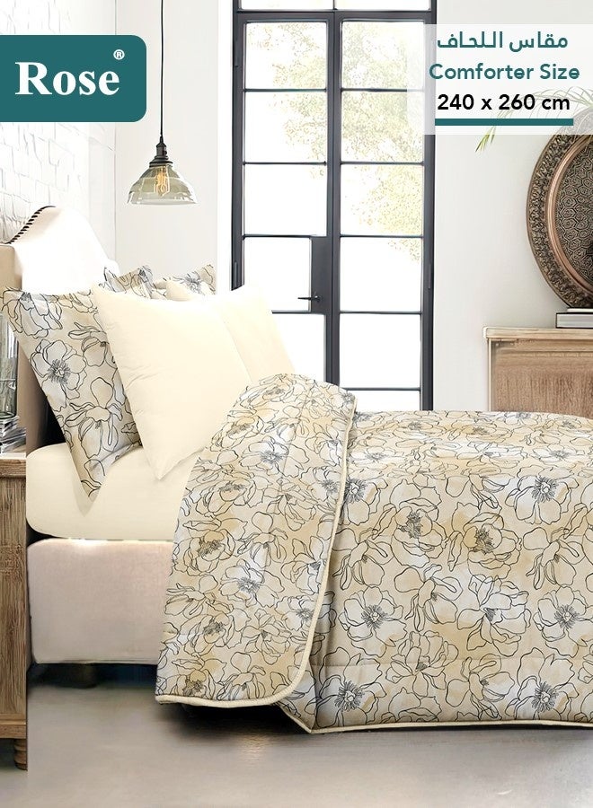روز طقم مفرش صيفي نفرين بحشوة ثابتة، مايكروفايبر عالي الجودة، 6 قطع، مناسب لسرير مزدوج بمقاس 200×200 سم، شديد النعومة ومريح وبارد، بتصميم أنيق وعصري، لحاف كينج مقاس 240×260 سم، ورود سكري - Image 3