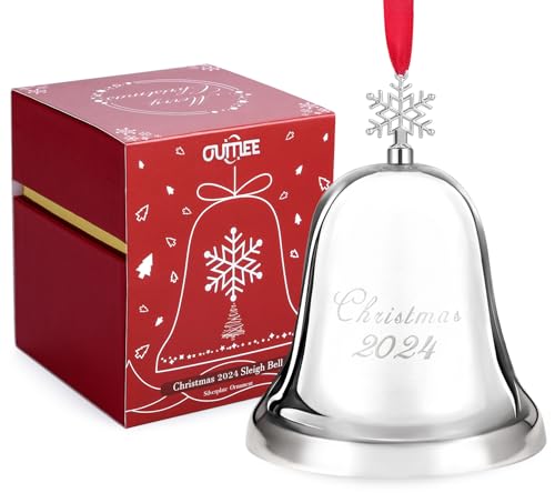 Christmas Bell 2024 Annual Silver Bell Christmas Ornaments for Tree Hanging Decorations Metal Holiday Bells for Xmas Tree Decor with Ribbon  Gift Box
