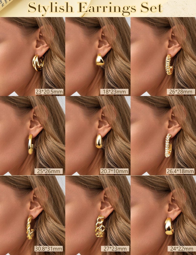 YADOCA 9 Pairs Gold Clip on Earrings for Women 14K Gold Plated Waterdrop Chunky Clip on Hoop Earrings No Piercing Fake Earrings Set - Image 3