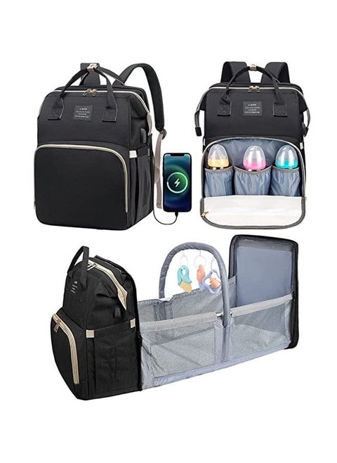 New Style Multifunctional Portable Mommy Bed Backpack With Mosquito Net For Baby (Black)