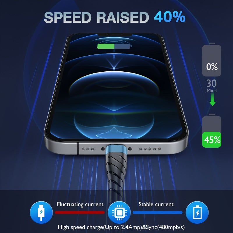أسود 3 عبوات كابل شحن سريع USB بطول 1 قدم لأيفون 14 13 12 11 برو ماكس آيباد - Image 3