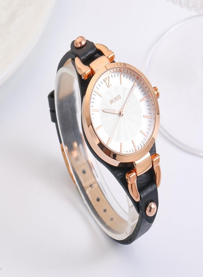 BUREI Women Watches Simple Leather Strap Watch Luxury Quartz Watches Small Thin Ladies Watch Bracelet Band Wristwatch Relogio Feminino, rose golden black, Fashionable and elegant classic design - Image 2