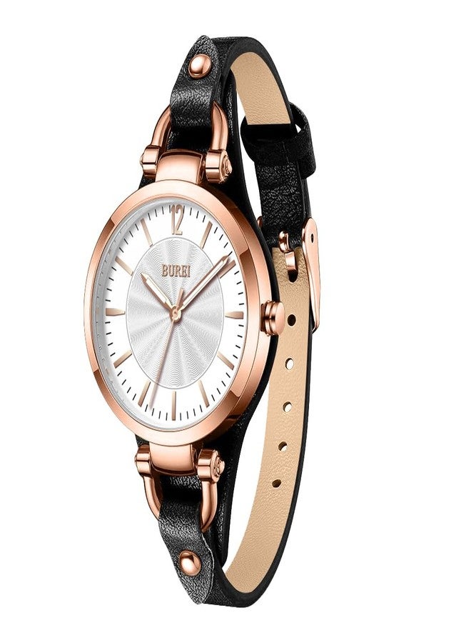 BUREI Women Watches Simple Leather Strap Watch Luxury Quartz Watches Small Thin Ladies Watch Bracelet Band Wristwatch Relogio Feminino, rose golden black, Fashionable and elegant classic design - Image 1