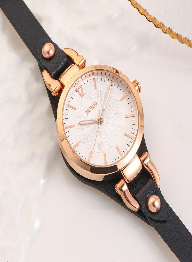 BUREI Women Watches Simple Leather Strap Watch Luxury Quartz Watches Small Thin Ladies Watch Bracelet Band Wristwatch Relogio Feminino, rose golden black, Fashionable and elegant classic design - Image 3