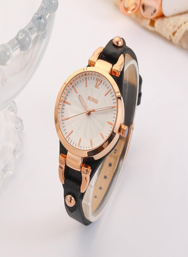 BUREI Women Watches Simple Leather Strap Watch Luxury Quartz Watches Small Thin Ladies Watch Bracelet Band Wristwatch Relogio Feminino, rose golden black, Fashionable and elegant classic design - Image 4