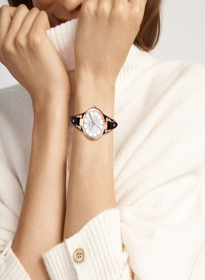 BUREI Women Watches Simple Leather Strap Watch Luxury Quartz Watches Small Thin Ladies Watch Bracelet Band Wristwatch Relogio Feminino, rose golden black, Fashionable and elegant classic design - Image 5
