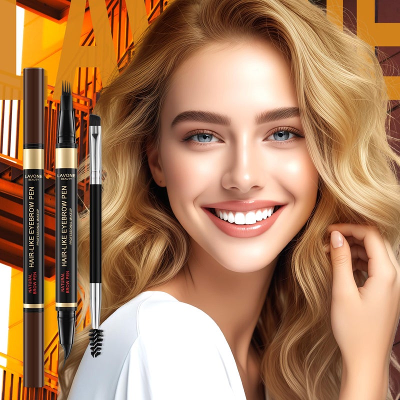 LAVONE Eyebrow Pen, 2-in-1 Eyebrow Pencils for Women with 4 Tip Microblading Eyebrow Pencil and Curved Precise Brow Pencil, Waterproof Eyebrow Pencil Create Full, Natural Hair-Like Brows, Dark Brown - Image 5