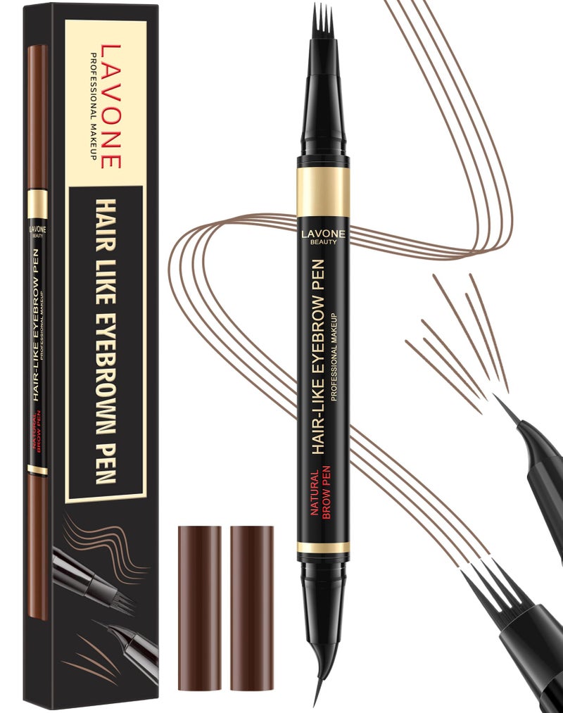 LAVONE Eyebrow Pen, 2-in-1 Eyebrow Pencils for Women with 4 Tip Microblading Eyebrow Pencil and Curved Precise Brow Pencil, Waterproof Eyebrow Pencil Create Full, Natural Hair-Like Brows, Dark Brown - Image 1