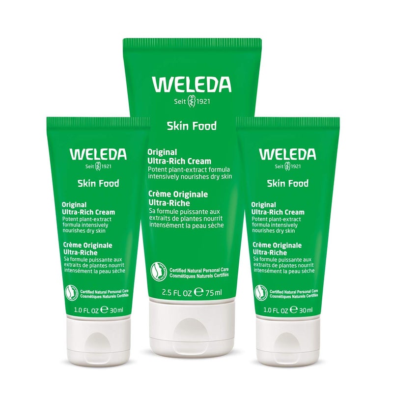 Weleda Skin Food Original UltraRich Body Cream Trio 3 Piece Set 25 Fluid Ounce Pack of 1 1 Fluid Ounce Pack of 2 Plant Rich Moisturizer and Lip Care with Chamomile and Calendula