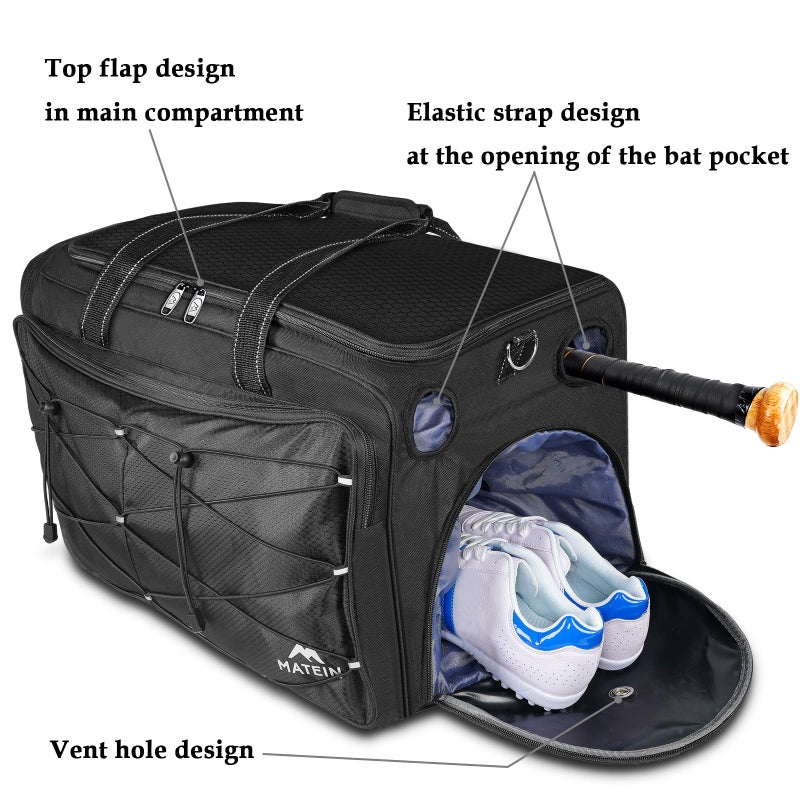 MATEIN Extra Large Catchers Gear Bag, 90 L Baseball Bag with Vented Shoes Compartment and Bat Holder for Baseball Equipment, Softball Duffle Fits Batting Mitten, Tball Gear, Helmet for Adult Men - Image 3
