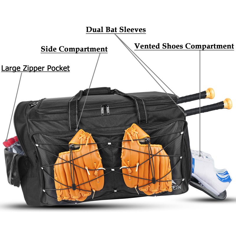 MATEIN Extra Large Catchers Gear Bag, 90 L Baseball Bag with Vented Shoes Compartment and Bat Holder for Baseball Equipment, Softball Duffle Fits Batting Mitten, Tball Gear, Helmet for Adult Men - Image 4