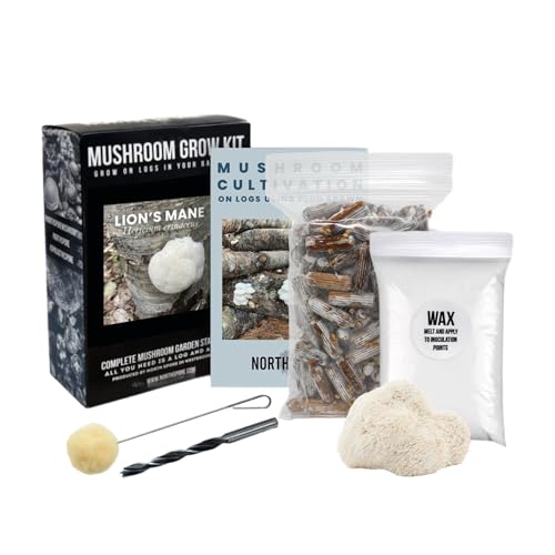 North Spore Organic Lion's Mane Outdoor Mushroom Log Growing Kit | Includes 100 ct. Bag of Plug Spawn | Complete Log Starter Kit with Instructions | Handmade in Maine, USA - Image 1