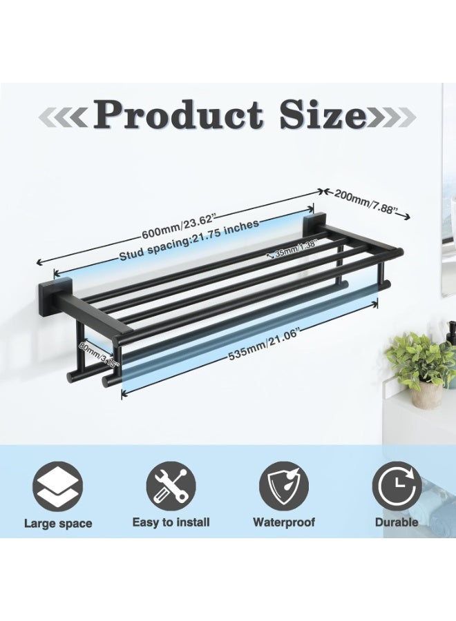 Streamflow 24-Inch Bathroom Towel Rack with Shelf & Dual Towel Bars – SUS 304 Stainless Steel Wall Mount Towel Holder, Matte Black (GZ8000-C) - Image 5