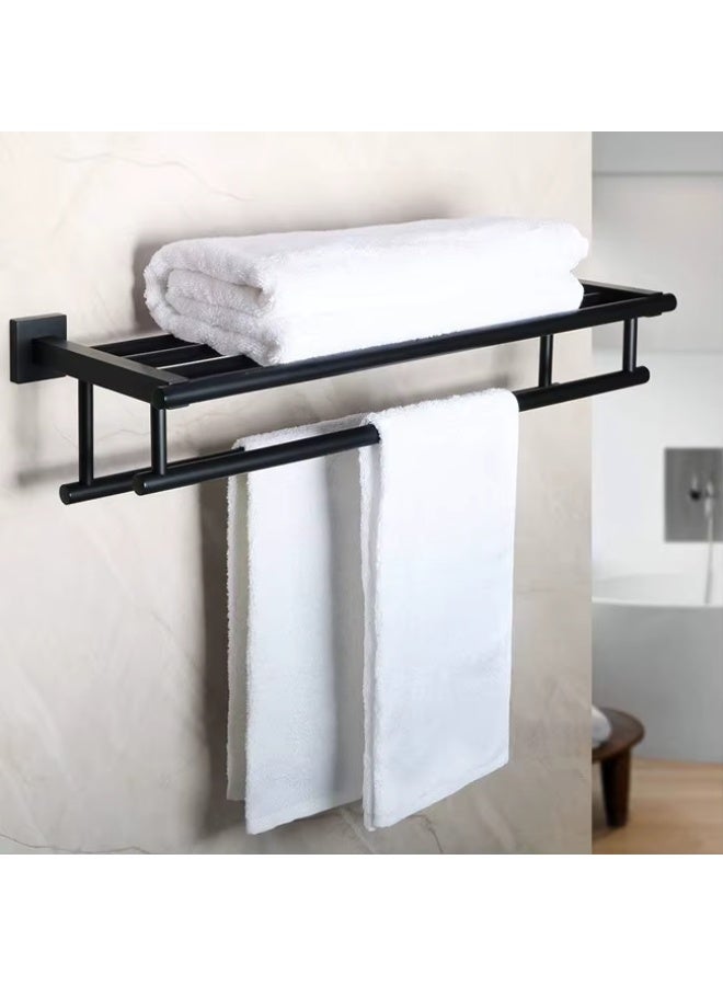 Streamflow 24-Inch Bathroom Towel Rack with Shelf & Dual Towel Bars – SUS 304 Stainless Steel Wall Mount Towel Holder, Matte Black (GZ8000-C) - Image 2