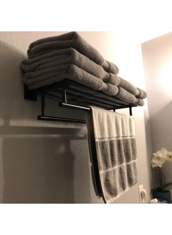 Streamflow 24-Inch Bathroom Towel Rack with Shelf & Dual Towel Bars – SUS 304 Stainless Steel Wall Mount Towel Holder, Matte Black (GZ8000-C) - Image 4