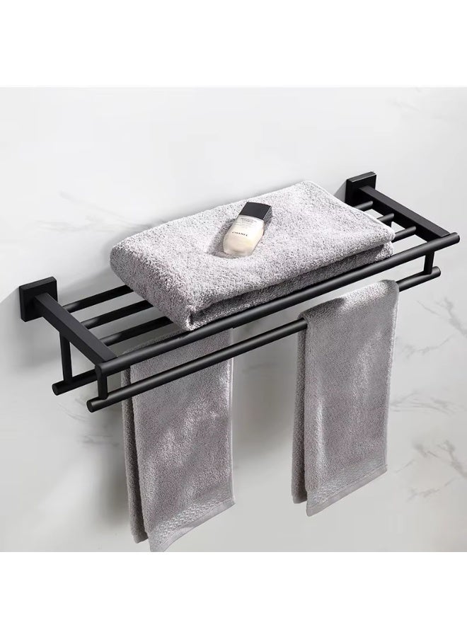 Streamflow 24-Inch Bathroom Towel Rack with Shelf & Dual Towel Bars – SUS 304 Stainless Steel Wall Mount Towel Holder, Matte Black (GZ8000-C) - Image 1