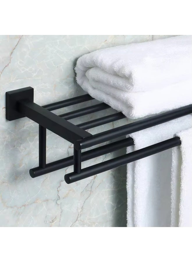 Streamflow 24-Inch Bathroom Towel Rack with Shelf & Dual Towel Bars – SUS 304 Stainless Steel Wall Mount Towel Holder, Matte Black (GZ8000-C) - Image 3