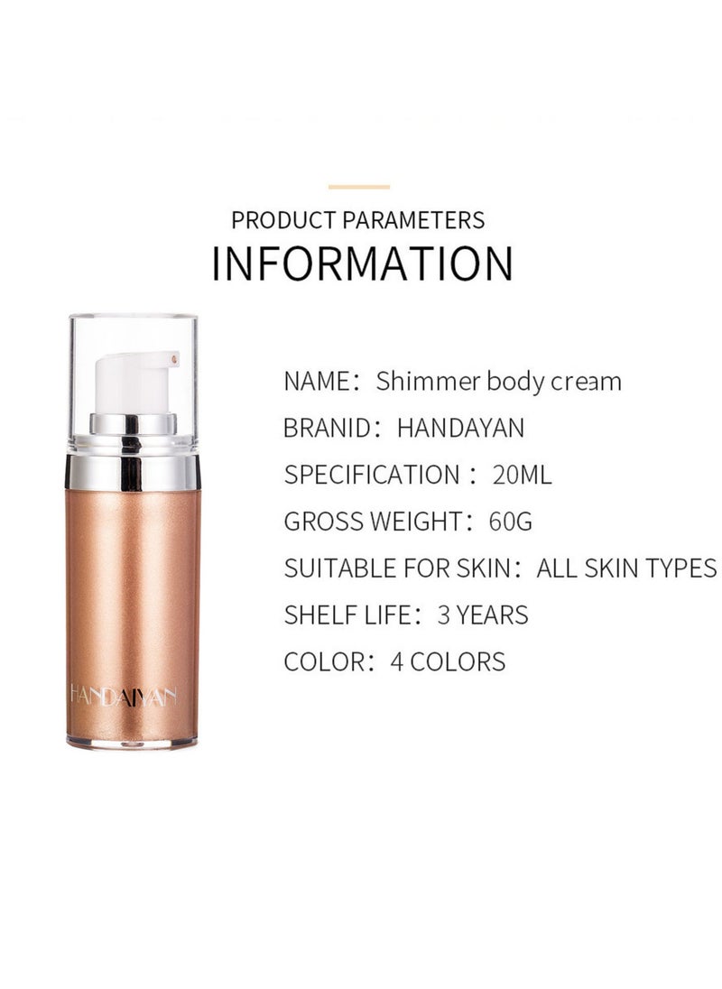 Handaiyan - Body Shimmer Liquid Highlighter Oil Brighten Glow Glitter Waterproof Moisturising Smooth Makeup Lotion Bronzer Illuminate Luminizer Gold Beach Foundation Non-sticky Dry for Face And Body (20ml) - Image 1