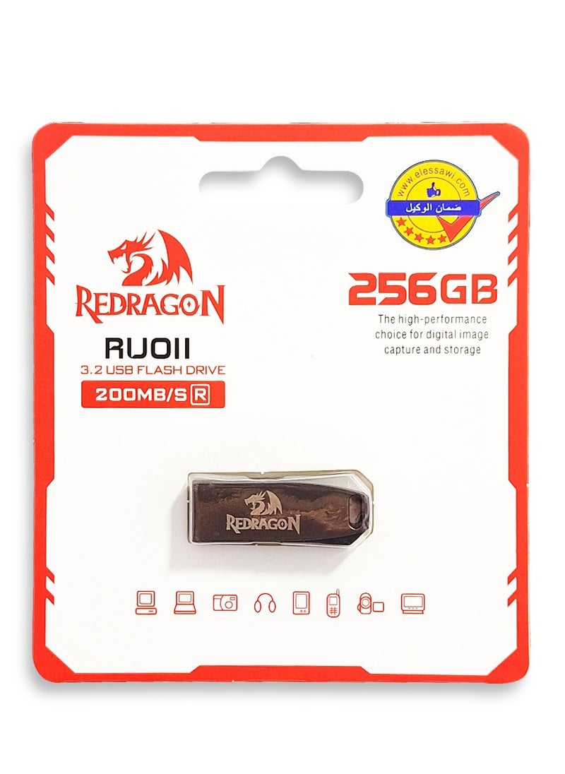 REDRAGON RU011 256GB High-Speed USB 3.2 Flash Drive – Ultra Fast 200MB/s Read Speed – Durable Metal Body – Compact & Stylish Design – Compatible with Laptop, PC, Smart TV, and Mobile Devices  - Image 1