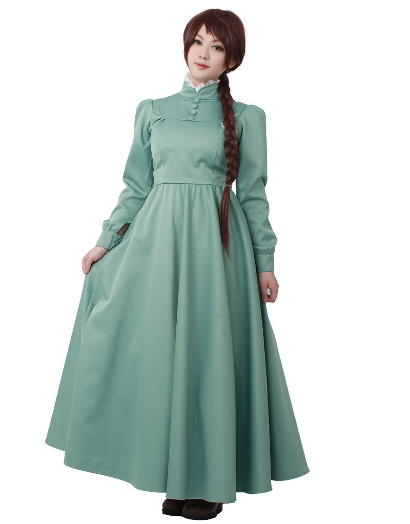 miccostumes Womens Costume A Line Long Sleeves Pastel Green Dress with White Collar Women s