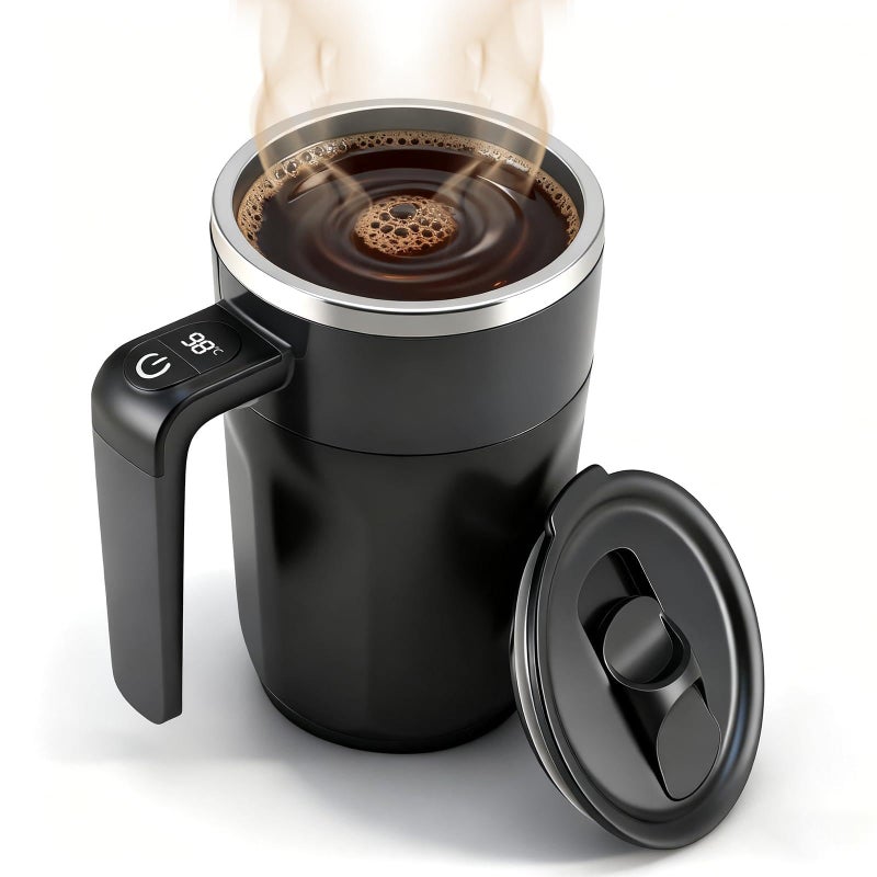 Ftutom Temperature Display Self Stirring Coffee Mug, Rechargeable Stirring Mug, Automatic Self Stirring Cup with Lid, For Coffee, Milk and Other Beverages, Black - Image 1