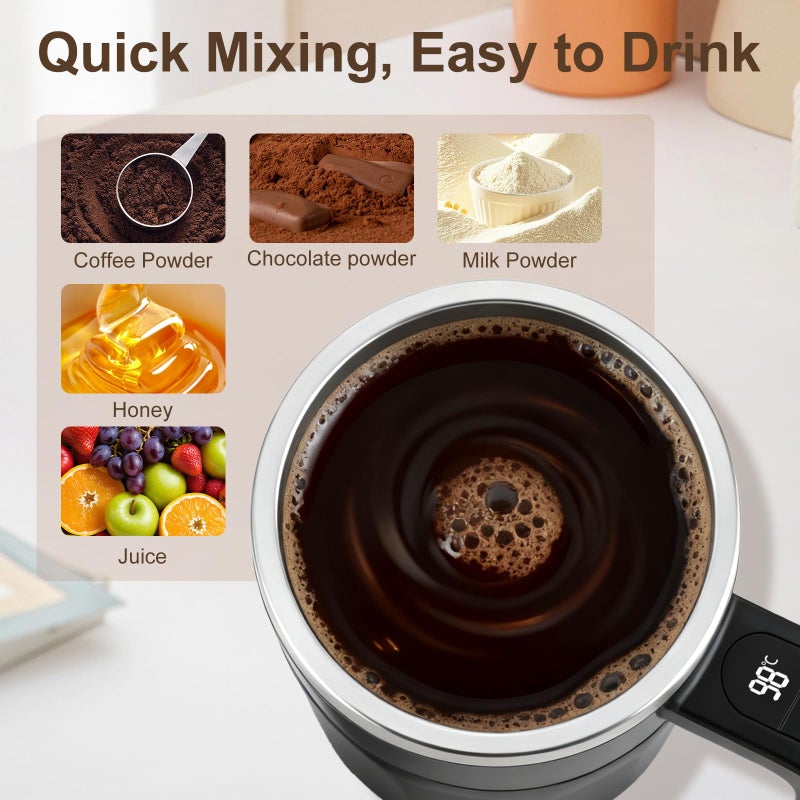 Ftutom Temperature Display Self Stirring Coffee Mug, Rechargeable Stirring Mug, Automatic Self Stirring Cup with Lid, For Coffee, Milk and Other Beverages, Black - Image 2