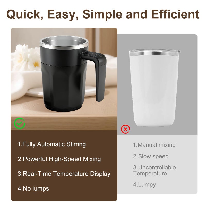 Ftutom Temperature Display Self Stirring Coffee Mug, Rechargeable Stirring Mug, Automatic Self Stirring Cup with Lid, For Coffee, Milk and Other Beverages, Black - Image 5