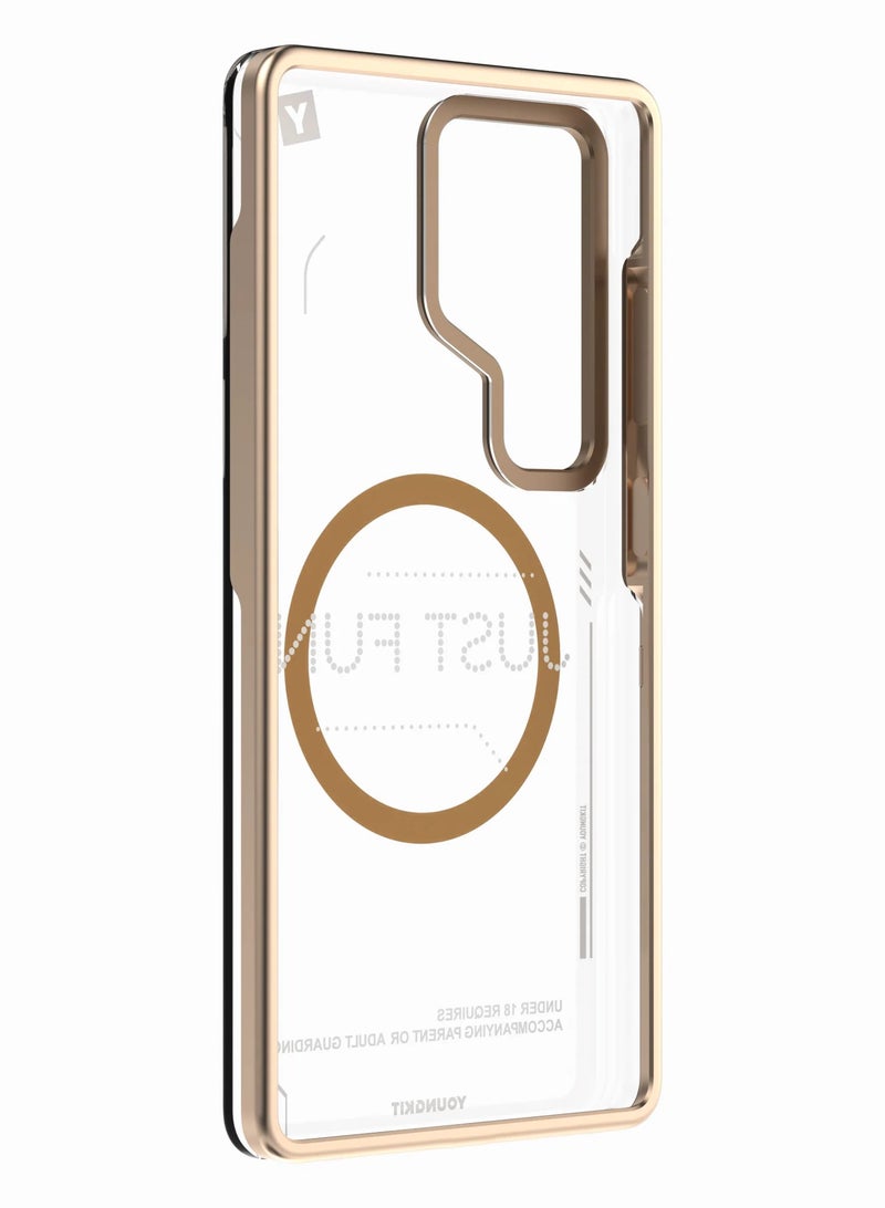 YOUNG KIT Removable Crystal Non-Yellowing Case for Samsung Galaxy S25 Ultra – Transparent + Gold | Detachable Clear Protective Cover - Image 3