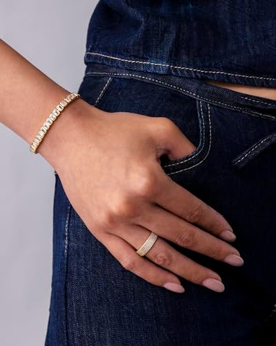 PAVOI 14K Yellow Gold Plated Simulated Diamonds Bezel Set Tennis Bracelets for Women - Cubic Zirconia Stones Radiant Cut Statement Bride Gold Bracelet Stack - Size 6.5" - Image 4