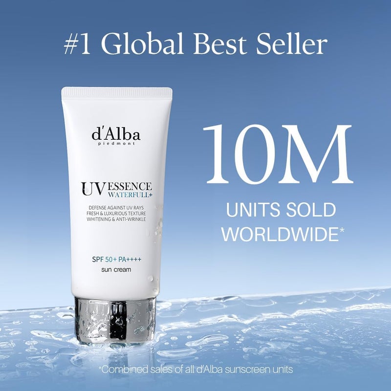 d'Alba Waterfull Essence Lightweight Sunscreen SPF50+ PA++++ UVA & UVB Protection, 24 hours moisturizing, Anti-aging effect 50ml - Image 1