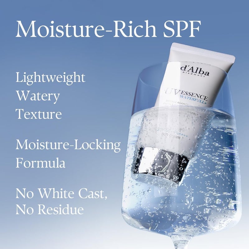 d'Alba Waterfull Essence Lightweight Sunscreen SPF50+ PA++++ UVA & UVB Protection, 24 hours moisturizing, Anti-aging effect 50ml - Image 4