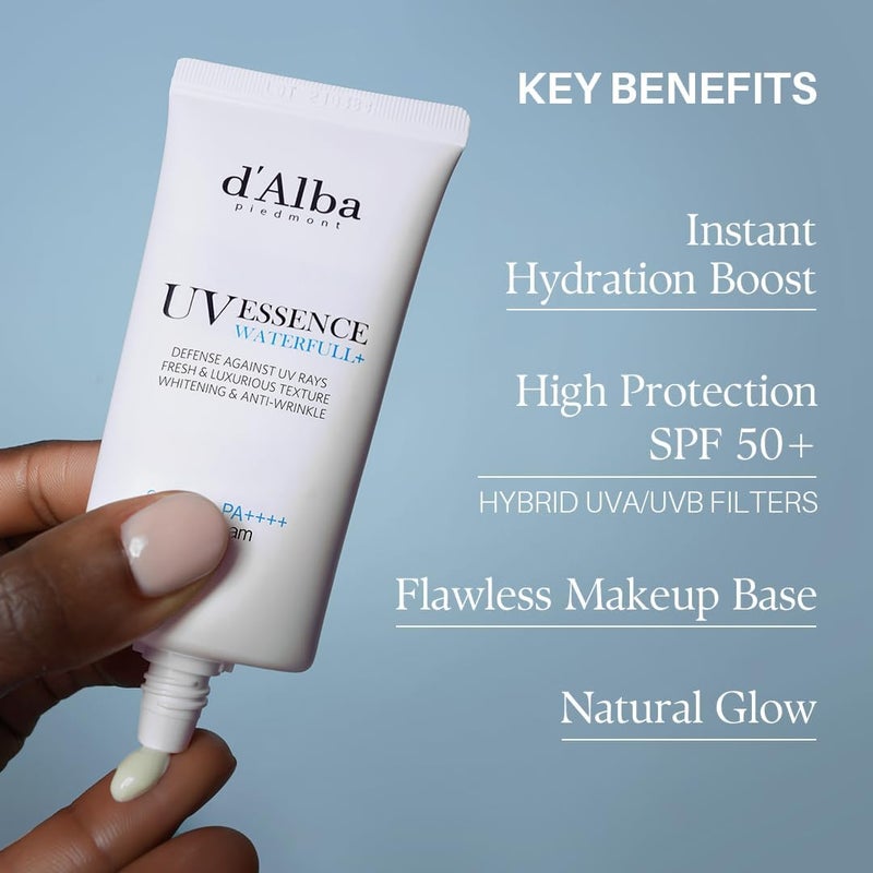 d'Alba Waterfull Essence Lightweight Sunscreen SPF50+ PA++++ UVA & UVB Protection, 24 hours moisturizing, Anti-aging effect 50ml - Image 5