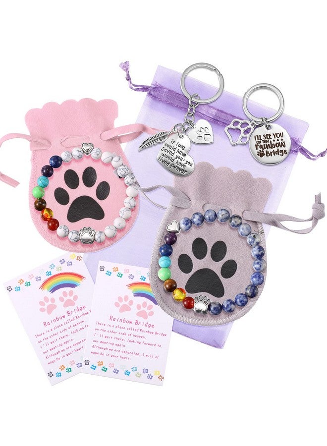 Jadive Jadive 9 Pieces Pet Memorial Gifts Set Rainbow Bridge Bracelet Memorial Bracelet Dog Loss Keychain Rainbow Bridge Poem Card with Flannel Organza Bag for Women Men Pet Lovers(Classic Style)  - Image 1