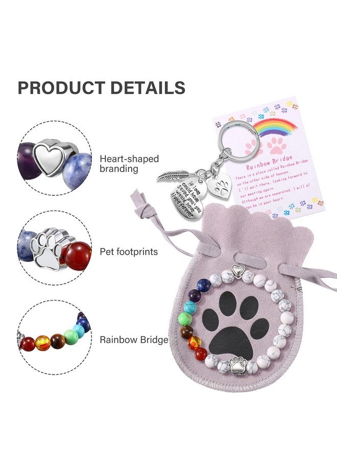 Jadive Jadive 9 Pieces Pet Memorial Gifts Set Rainbow Bridge Bracelet Memorial Bracelet Dog Loss Keychain Rainbow Bridge Poem Card with Flannel Organza Bag for Women Men Pet Lovers(Classic Style)  - Image 3