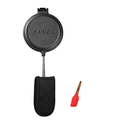 HAWOK Cast Iron Waffle Maker with Handle Hoder and Basting Brush…… - Image 1