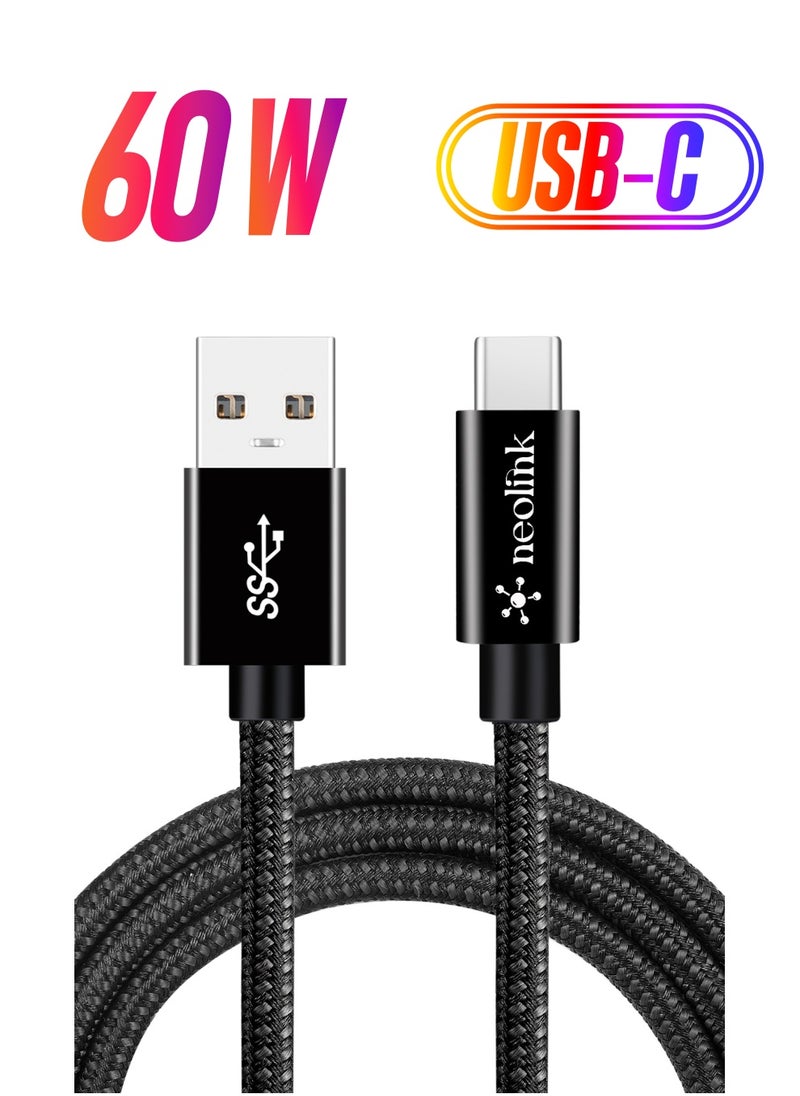 neolink Neolink 1M USB 3.0 60W 3A Fast Charging Cable for i Phone 15 16 Pro Max Samsung Galaxy S24 S23 S22 SSD Grey Type A To Type C Cable, Nylon Braided USB A to USB C Charger Cable Data Transfer Compatible with Samsung Galaxy Note 20/10/10+/9/8, S10 S10E, S20 S9 S8 Plus  - Image 1