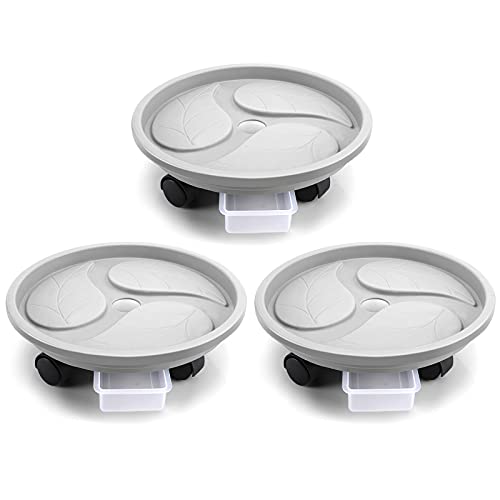 Looca Plant Caddy with Wheels and Drainage Tray, 13”Rolling Plant Stand Flower Pot Mover, Planter Caddies Round Plant Dolly for Heavy Duty Planter, 3 Pack, Bearing 120 lbs (Grey) - Image 1