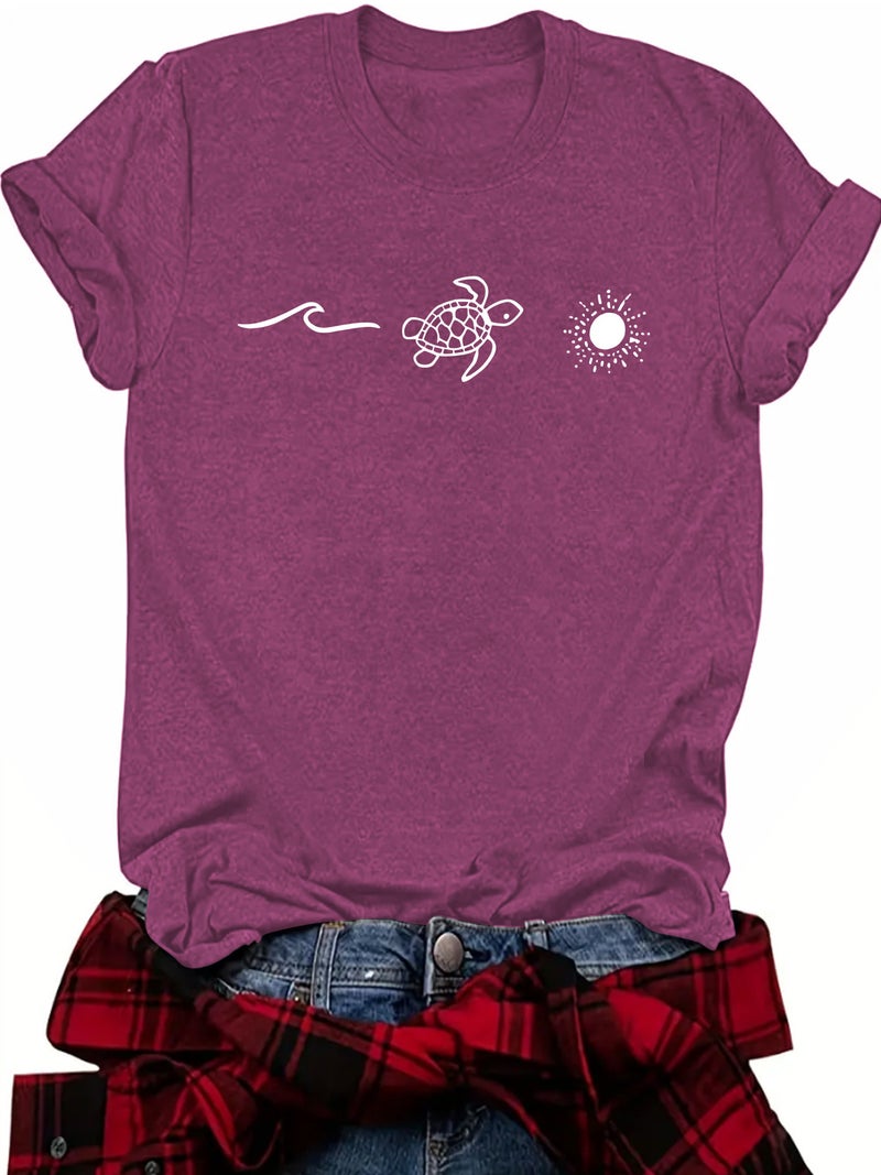 Summer Women'S Beach Landscape Pattern Round Neck Short Sleeve Leisure Fashion Explosions T-Shirt - Image 2