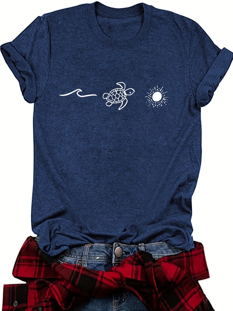 Summer Women'S Beach Landscape Pattern Round Neck Short Sleeve Leisure Fashion Explosions T-Shirt - Image 4